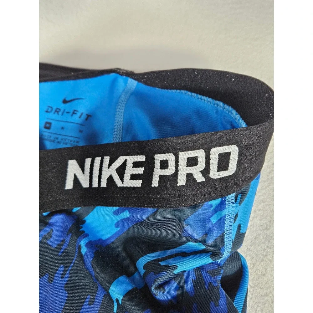 Nike‎ Pro Dri-FIT Womens Blue Camo Crop Leggings Training Tights Size M